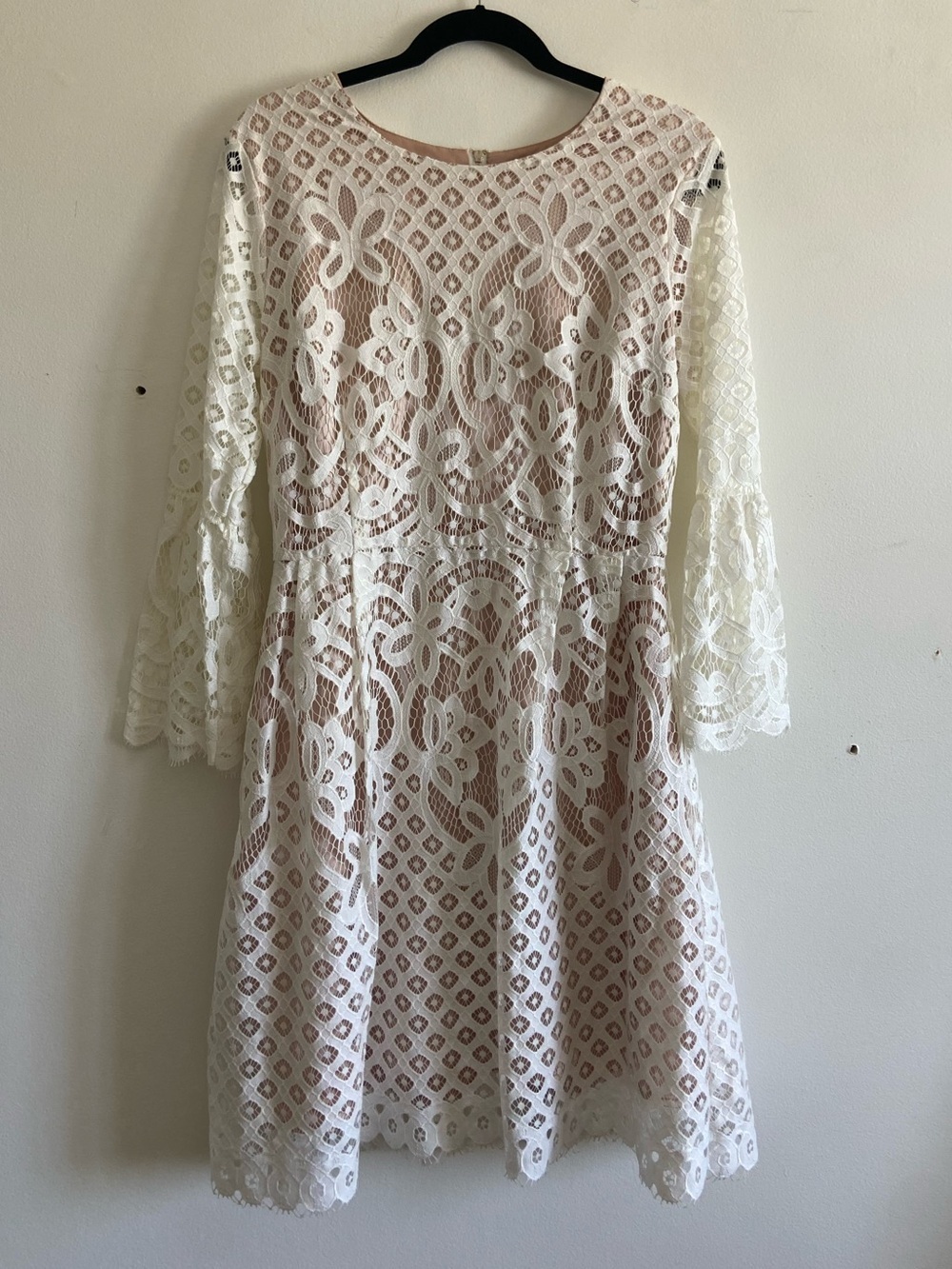 ABS Collection White Lace Bell-Sleeve Women's Mini Dress Size 10 Floral Feminine